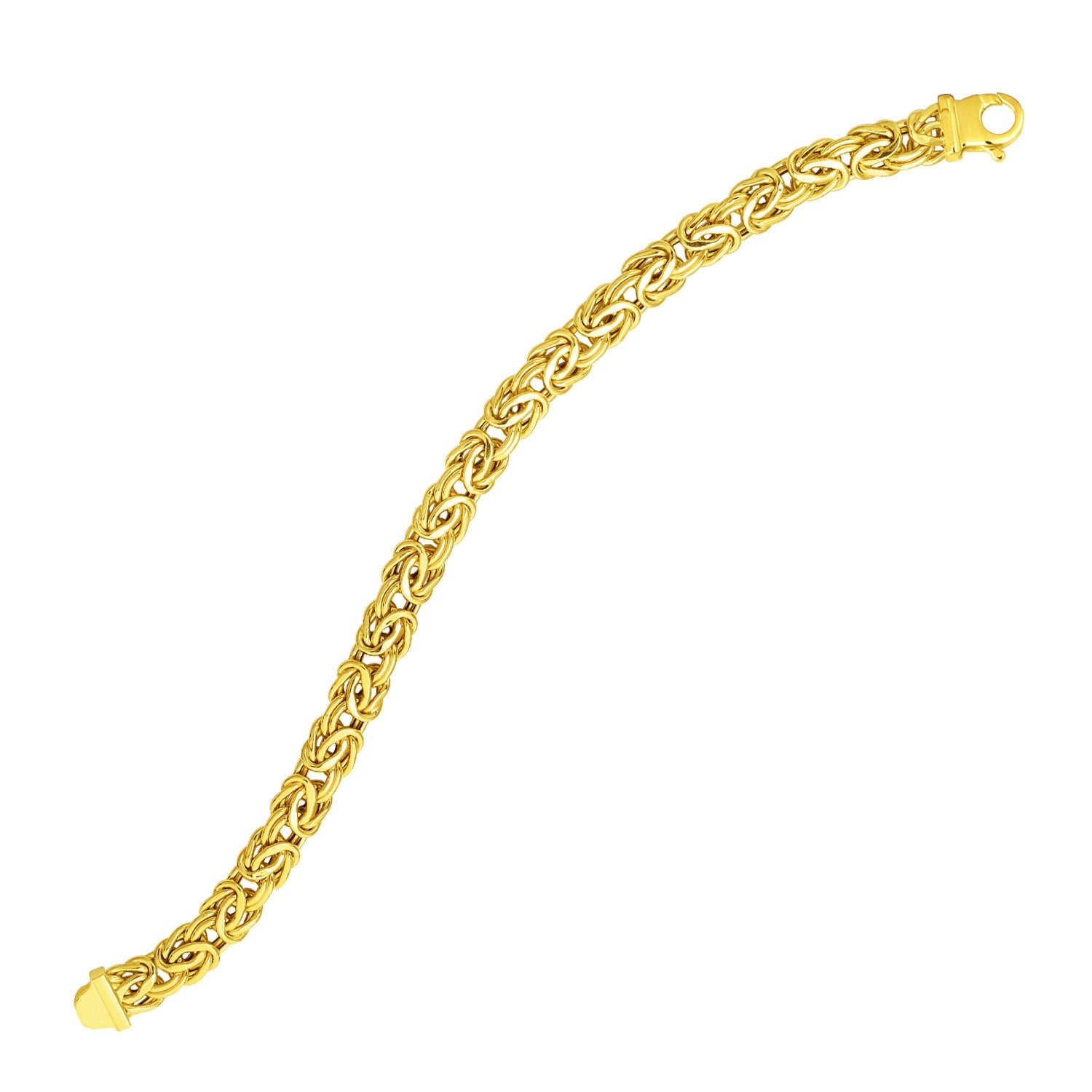 14k Yellow Gold Byzantine Link Stylish Bracelet (9.00 mm) in a sleek high-contrast midnight luxury editorial style